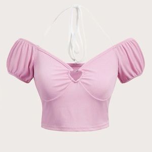 [SOLD ON DEPOP] PUFF SLEEVE HEART HALTER TOP